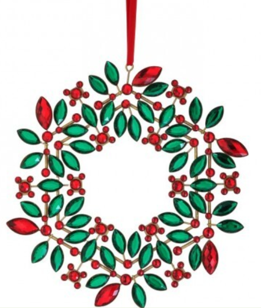 9.5" JEWELED HOLLY WREATH ORNAMENT RDGG