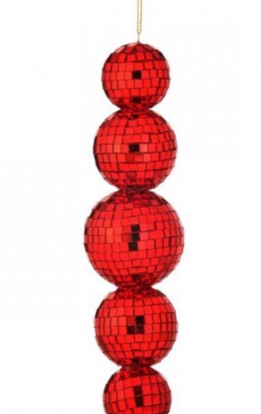 9" MULTI MIRROR BALL ORNAMENT RED