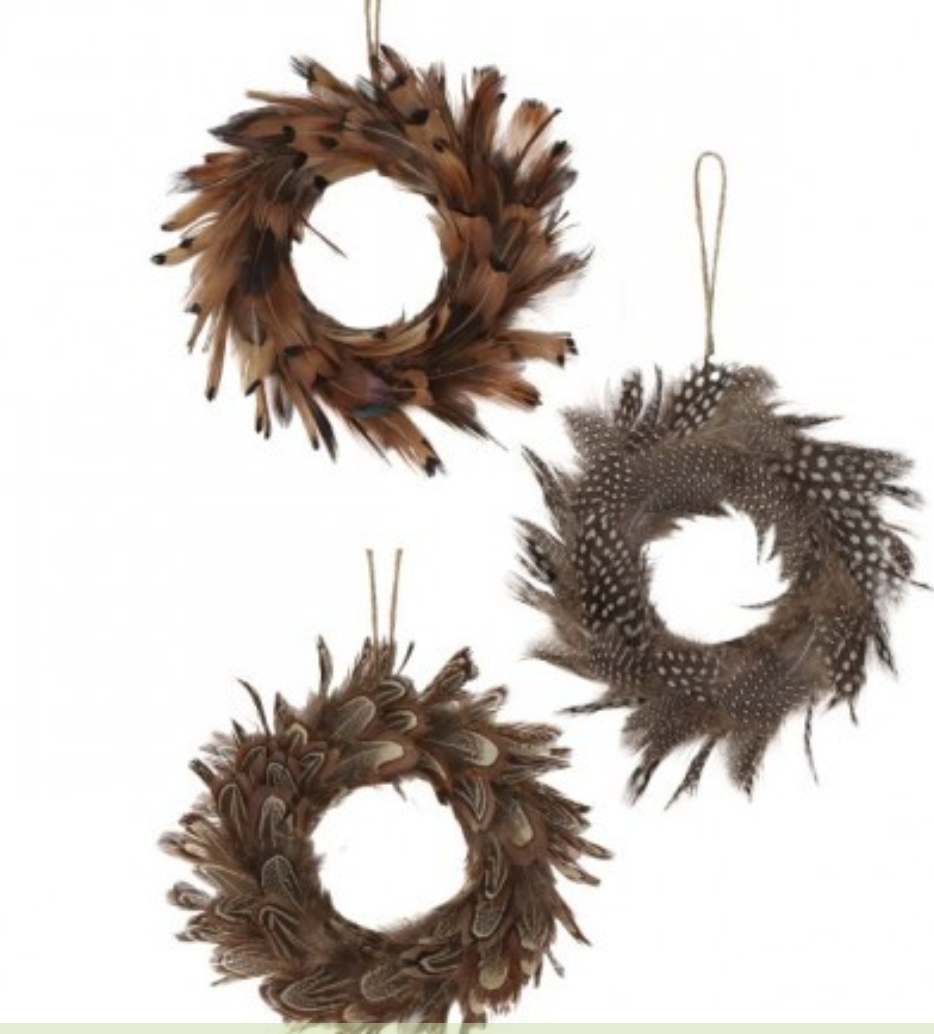 6" FEATHER WREATH ORNAMENT 3/AST Choose one Style