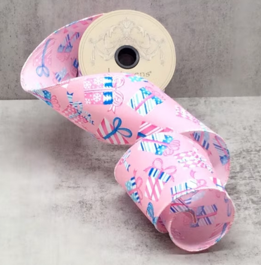 3“ x 10 yds grosgrain blue white playful packages, pink - Burlap and Bling Decor