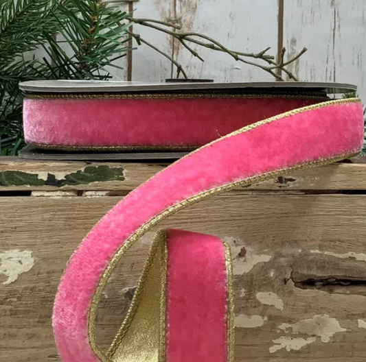 1” x 10yds VP lush velvet gold back, pink lemonade - Burlap and Bling Decor