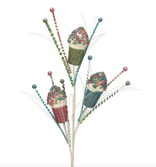 30"GLITTER ICE CREAM/SEQUINS STEM SPRAY - Burlap and Bling Decor