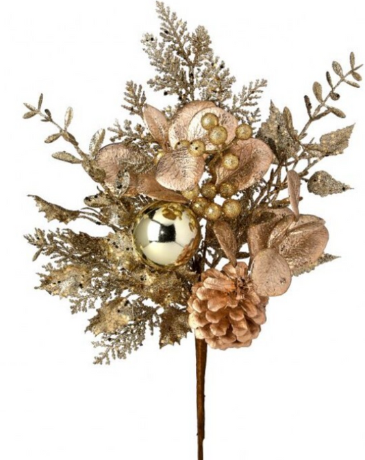 18" GLITTER LEAF/BERRY/CONE PICK CHAP - Burlap and Bling Decor