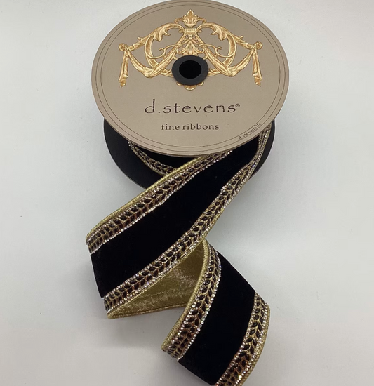 2.5“ x 5yds velvet clear crystal jewel side trim, black - Burlap and Bling Decor