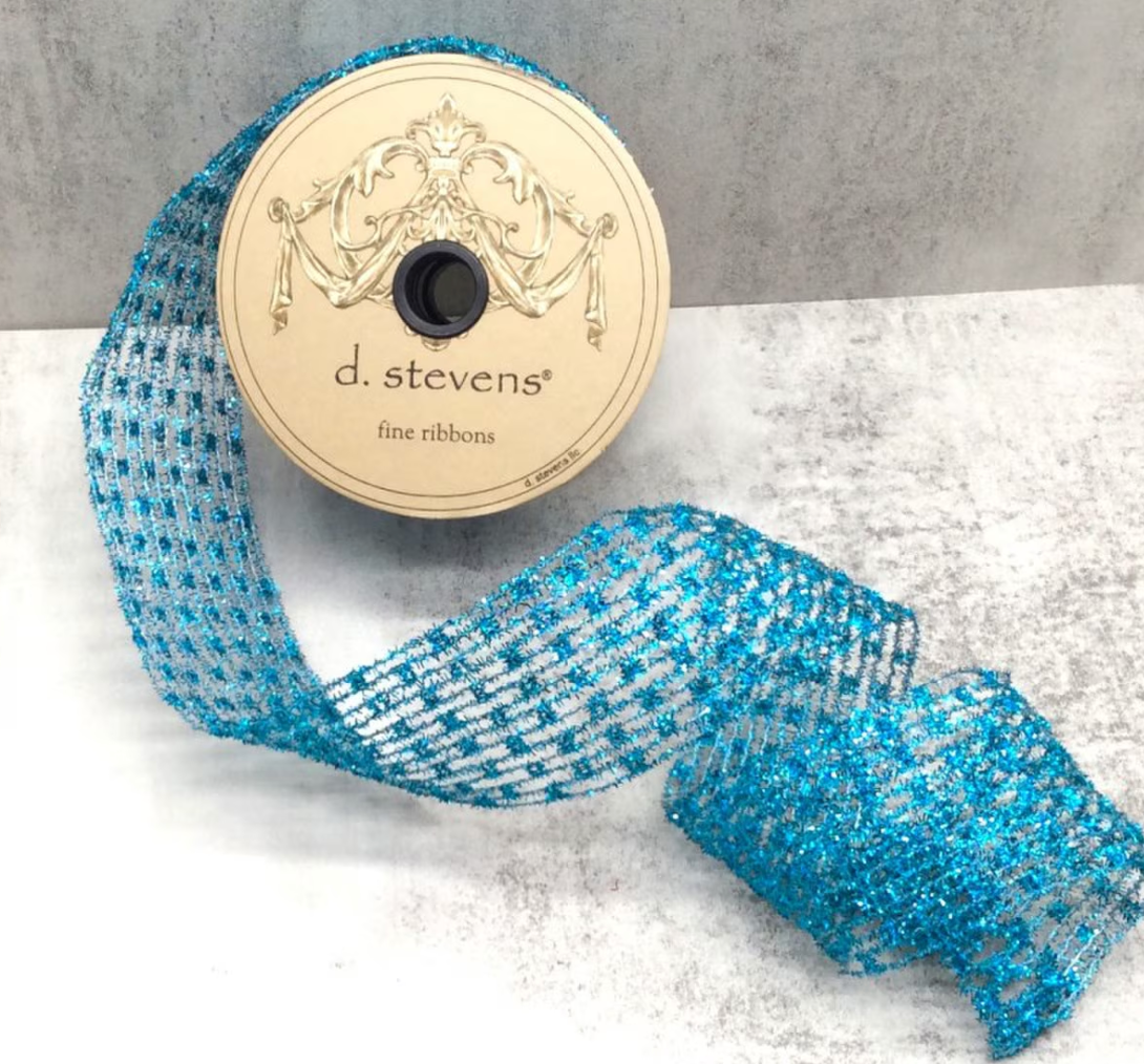 2.5" x 10yds metallic diamond stretch tinsel, teal - Burlap and Bling Decor
