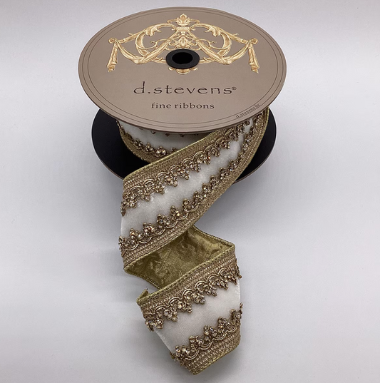 2.5“ x 5yds velvet light gold jewel countess trim, winter white - Burlap and Bling Decor