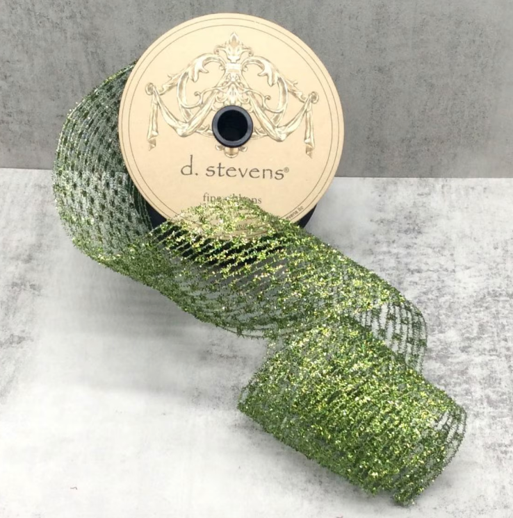 4” x 10yds metallic diamond stretch tinsel, apple green - Burlap and Bling Decor