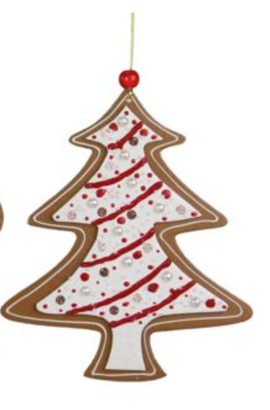 3 ASST 8"L GNGRBRD/TREE/CANDY CANE ORN BROWN/WHITE/RED choose one - Burlap and Bling Decor