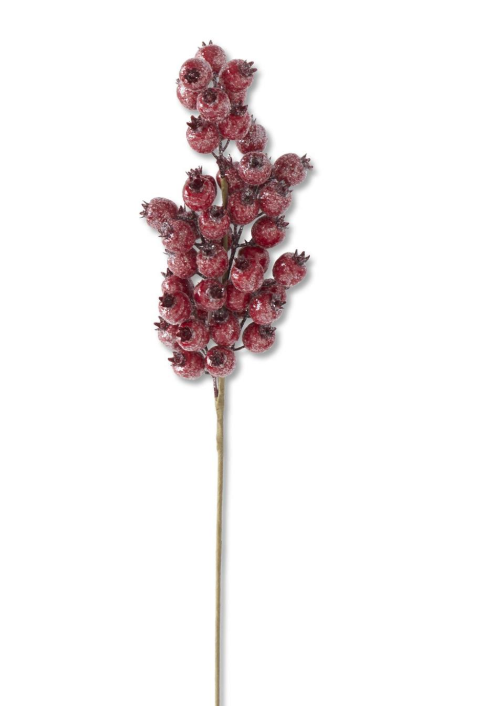 24 Inch Glittered Red Rosehip Stem - Burlap and Bling Decor