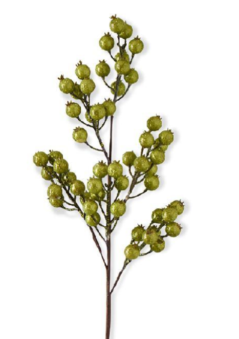 27 Inch Green Crackle Glitter Rosehip Stem - Burlap and Bling Decor