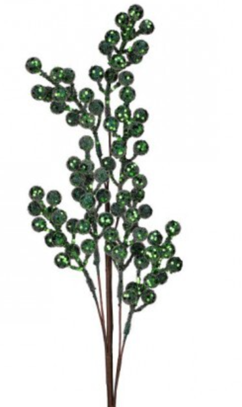 36" GLITTER BERRY SPRAY GREEN - Burlap and Bling Decor