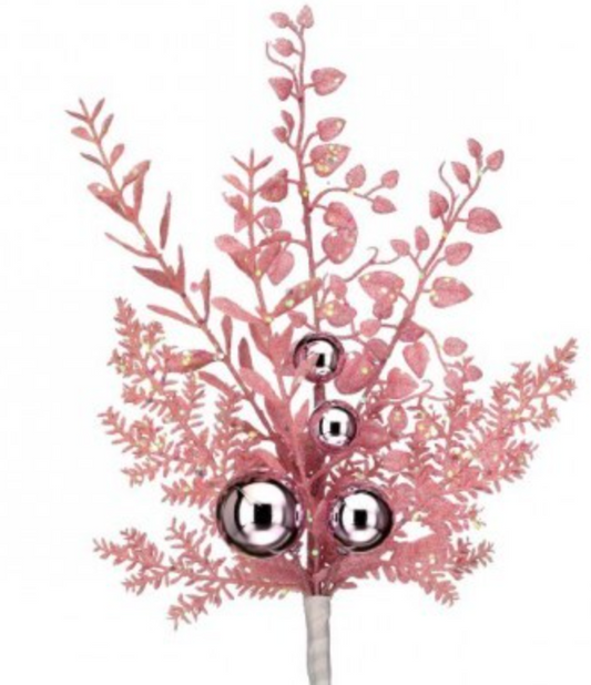 18"GLITTER BALL BERRY SPRAY PINK - Burlap and Bling Decor