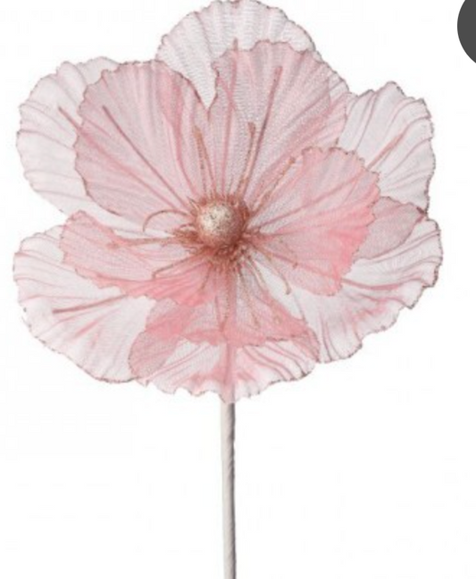 22" SHEER W/GLITTER EDGE MAGNOLIA STEM BLUSH - Burlap and Bling Decor