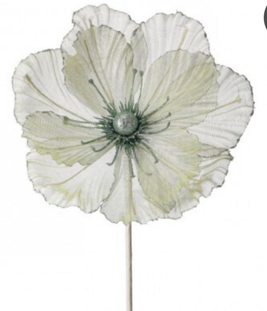 22" SHEER W/GLITTER EDGE MAGNOLIA STEM MINT GREEN - Burlap and Bling Decor