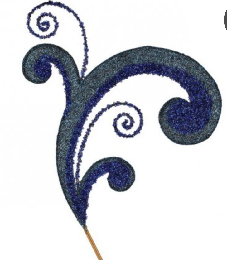26" METAL ACANTHUS SCROLL GLITTER SPRAY DARK BLUE CHAMPAGNE - Burlap and Bling Decor