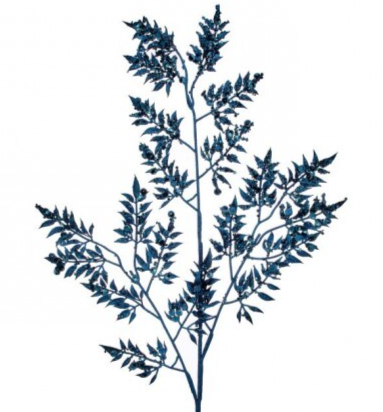 39" GLAMOUR GLITTER LEAF SPRAY MIDNIGHT BLUE - Burlap and Bling Decor