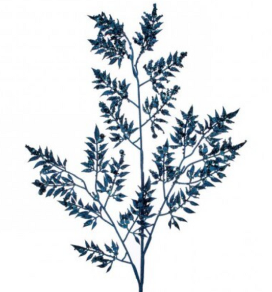 39" GLAMOUR GLITTER LEAF SPRAY MIDNIGHT BLUE - Burlap and Bling Decor