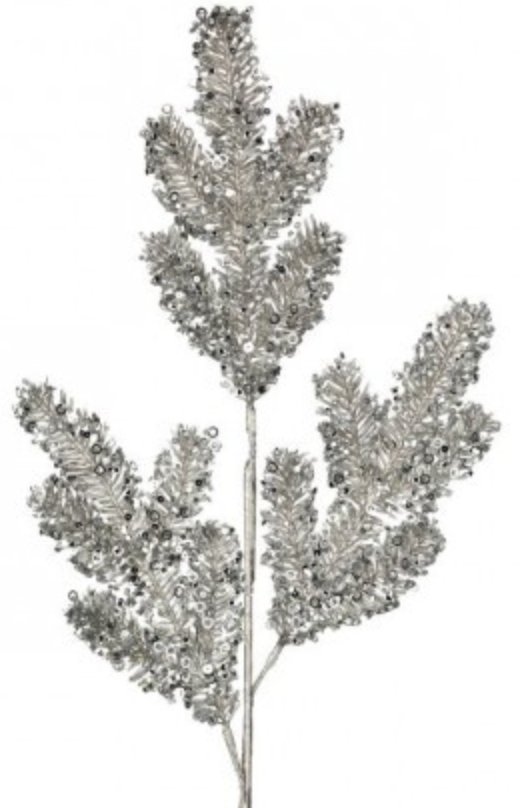 30" GLITTER/SEQUIN ANGEL PINE SPRAY SILVER - Burlap and Bling Decor