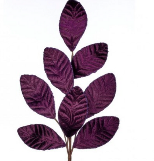 27" BAROQUE VELVET W/GLITTER LEAF STEM PURPLE - Burlap and Bling Decor