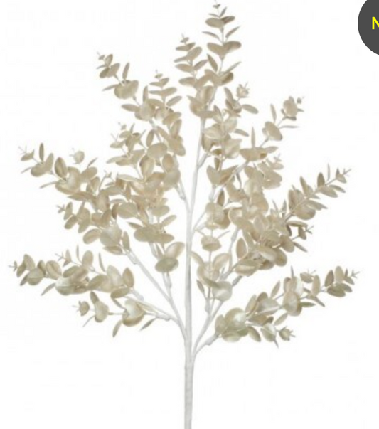 27" PEARLIZED EUCALYPTUS SPRAY WHITE IRIDESCENT - Burlap and Bling Decor