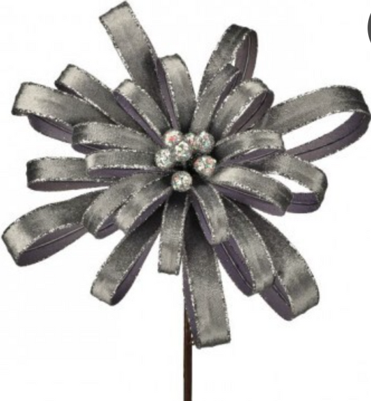 19" GLITTER EDGE PETAL BLOSSOM STEM SILVER - Burlap and Bling Decor