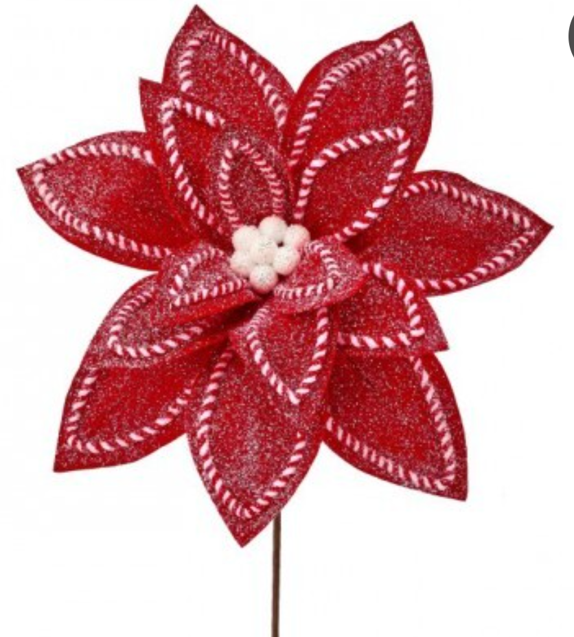 30" SUGAR/SPICE POINSETTIA STEM RED/WHITE - Burlap and Bling Decor
