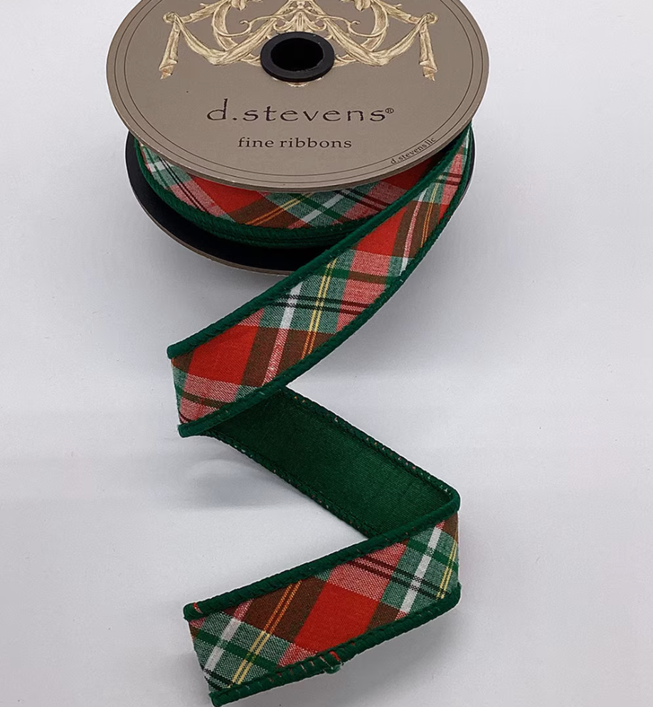 1” x 10yds dupion bias cut plaid, red green 
white black - Burlap and Bling Decor