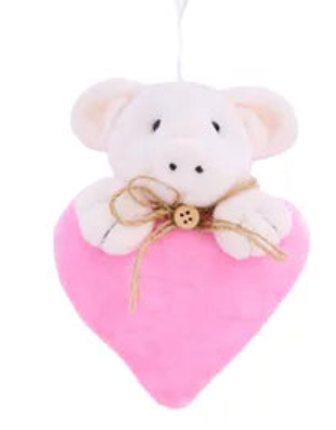 5"H FABRIC PIG ON HEART W/HANGER 3 ASST:PINK, BLUE, LVNDER - Burlap and Bling Decor