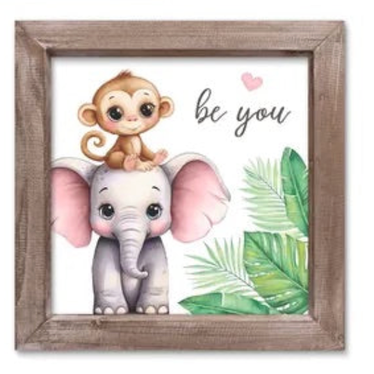 8"SQ JUNGLE BABY ANIMALS SIGN Choose-Lion,Monkey or Hippo - Burlap and Bling Decor