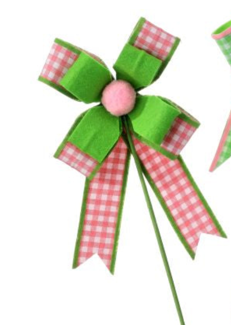 17" SPRING GINGHAM BOW CHOOSE PINK BOW OR GREEN BOW - Burlap and Bling Decor