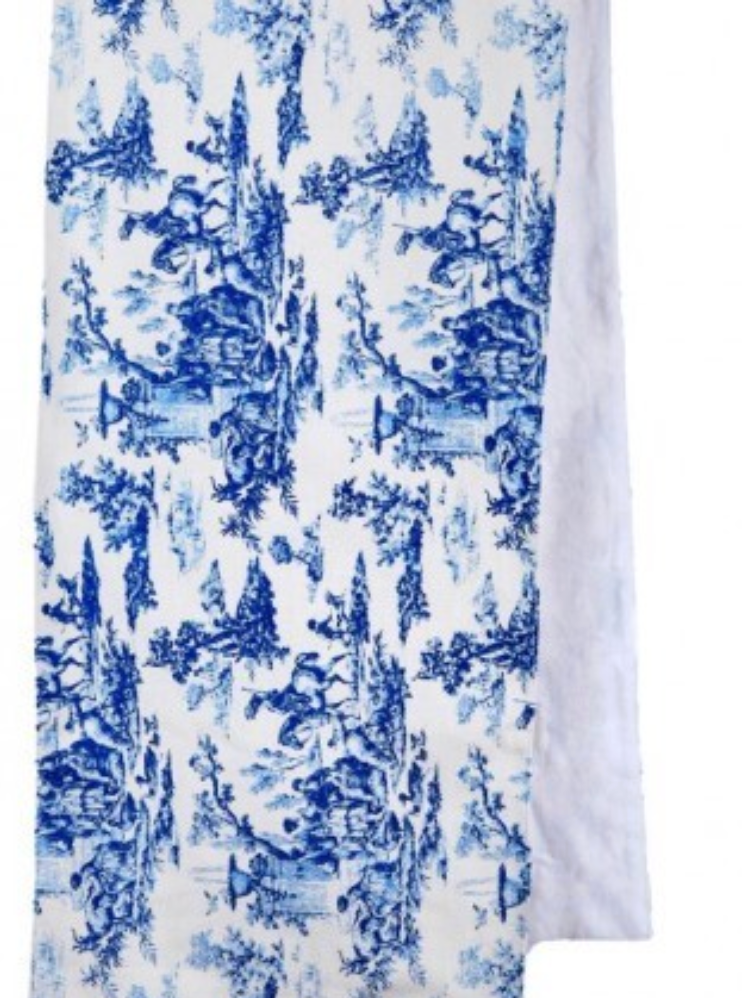 13"X72" TOILE TABLE RUNNER BLUE/WHITE - Burlap and Bling Decor