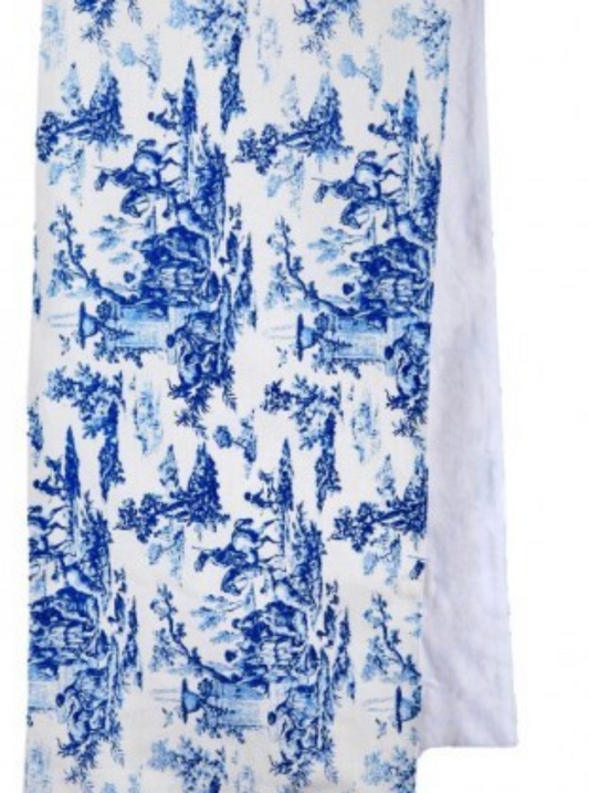 13"X72" TOILE TABLE RUNNER BLUE/WHITE - Burlap and Bling Decor