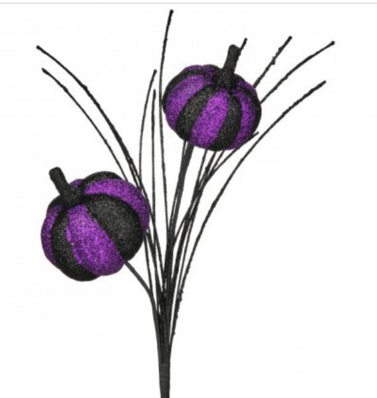 12" GLITTER PUMPKIN PICK PURPLE Black - Burlap and Bling Decor