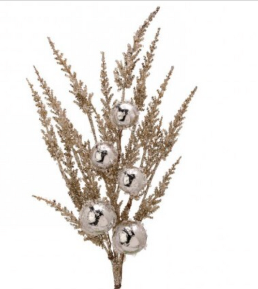 27" GLITTER FEATHER LEAF SPRAY W/BALL PLAT