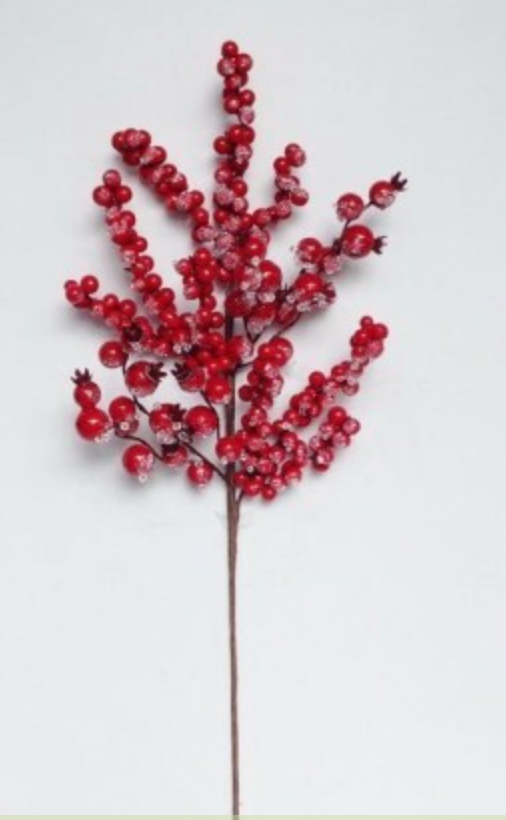 22"WP ICED GLITTER CROWN BERRY SPRAY RDFR