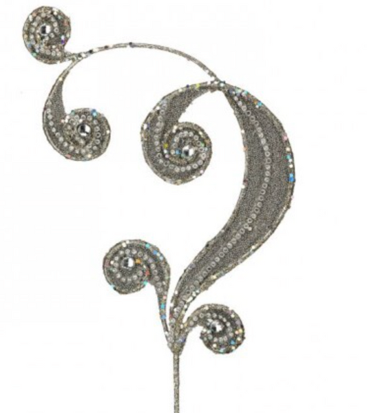 12.5" METAL GLITTER SCROLL STEM SILV