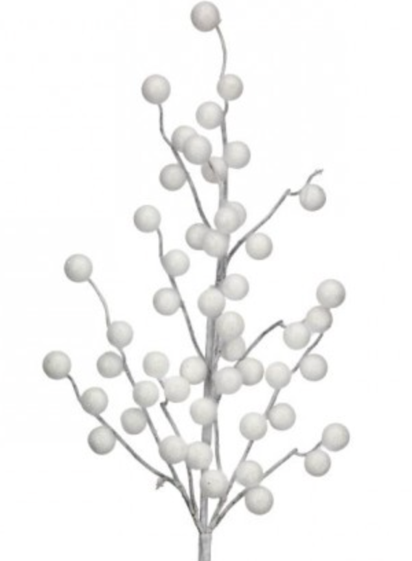 26" FLOCKED FOREST BERRY SPRAY WHT