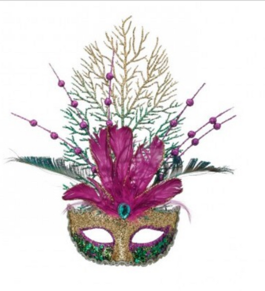 14" GLITTER W/FEATHER MARDIGRAS MASK