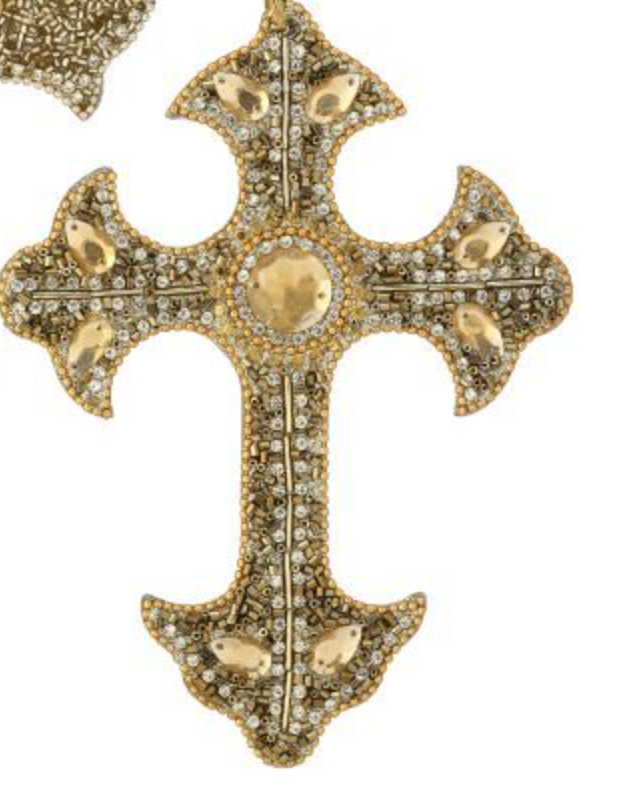 7.5" JEWELED W/BEAD CROSS ORNAMENT 2/AST BZGD