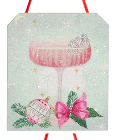 5" HOLIDAY HAPPY HOUR TAG ORNAMENT Choose one Pink, Green, Pink Stripe or Green Stripe