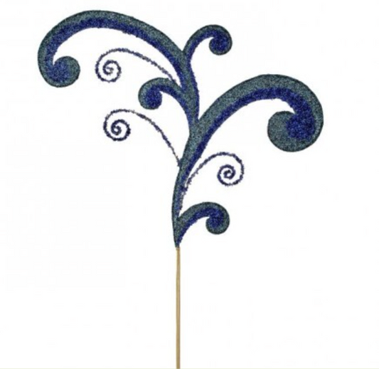 29" METAL ACANTHUS SCROLL GLITTER SPRAY Dark Blue/champagne