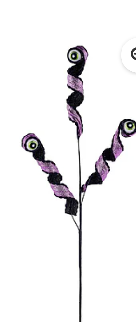 CURLY RIBBON/EYEBALL SPRAY 3 ASST CHOOSE ONE ORANGE,HOT PINK,LAVENDER