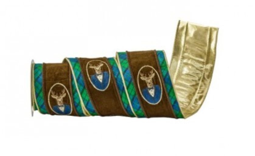 4"X5Y DEER BUST RIBBON W/PLAID GRBR
