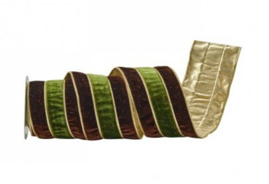 4"X5Y VELVET OVERLAY STRIPE RIBBON BRGR