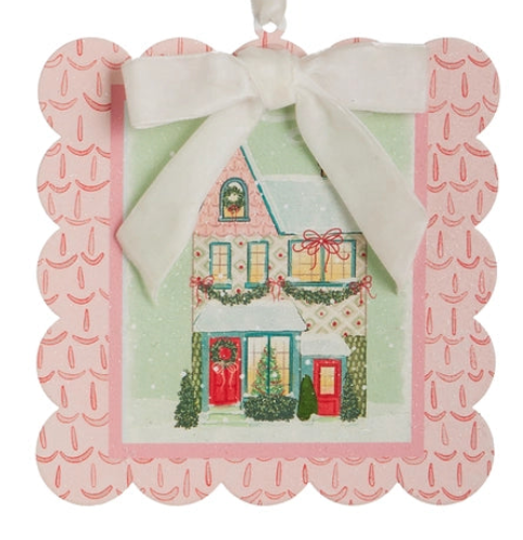 5.75" Snowflake Lane Scalloped Edge Ornament Choose one Pink, Green Dot or Teal Stripe