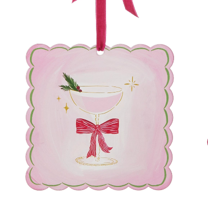 6" Everything Nice Cocktail Ornament Choose one Red Solid Bow, Red Stripe Bow or Double Red Bow