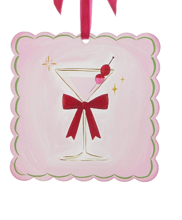 6" Everything Nice Cocktail Ornament Choose one Red Solid Bow, Red Stripe Bow or Double Red Bow
