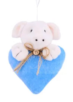 5"H FABRIC PIG ON HEART W/HANGER 3 ASST:PINK, BLUE, LVNDER - Burlap and Bling Decor