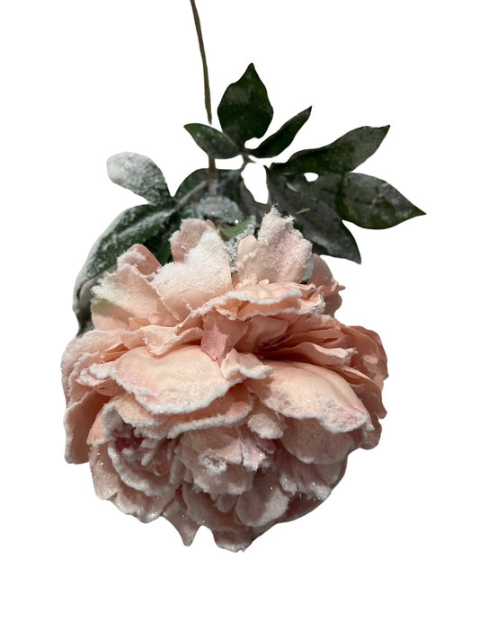 28" Snowed Peony Spray Snow Pink - Burlap and Bling Decor