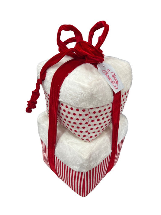 28" Polka Dot/Stripe Fur Gift Box Red White - Burlap and Bling Decor